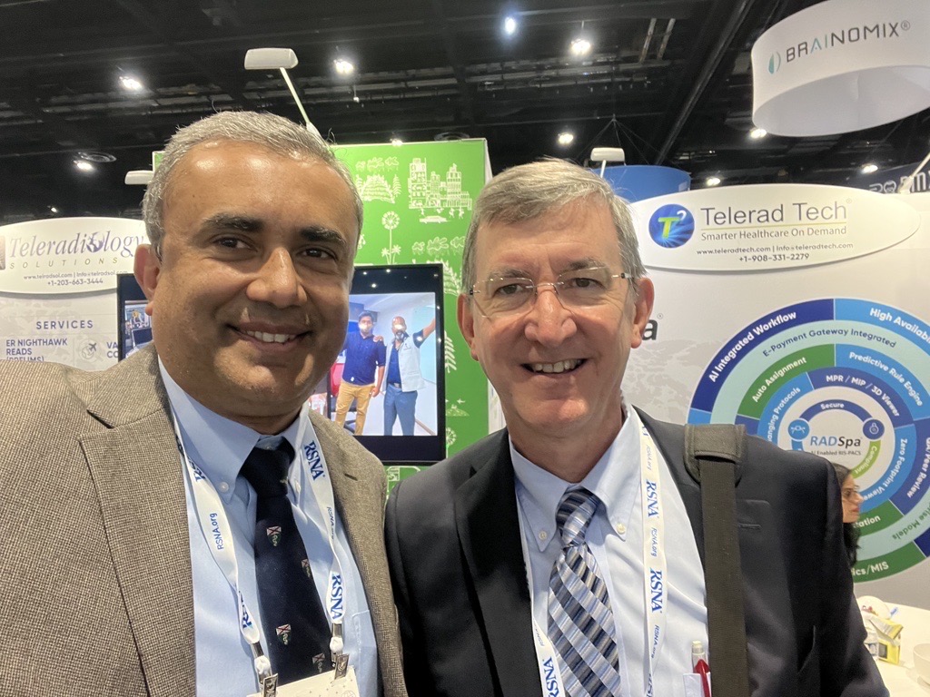 With Dr Jim Brink at the RSNA conference. He was my mentor as Vice Chairman of Radiology at Yale who got me started thinking about teleradiology and supported my research on the subject